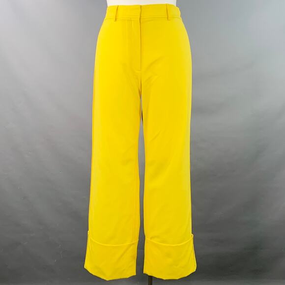 ROCHAS Size 10 Neon Yellow Wool Cuff Casual Pants - Picture 1 of 8